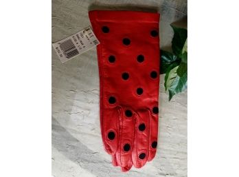 Fabulous Red Leather Gloves With Black Polka-dots
