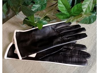 Gorgeous Black Leather Gloves With White Trim
