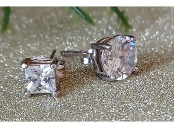 2 Singles- CZs In Sterling Silver- One Round, One Square
