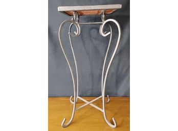 Folding Wrought Iron Plant Stand With Blue Tile Top