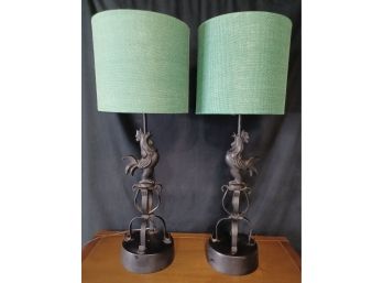 Fantastic Pair Of Vintage Rooster Lamps