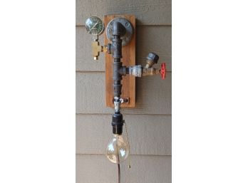 Wall Sconce: Wood And Pipe Fittings With Edison Bulb And Guage
