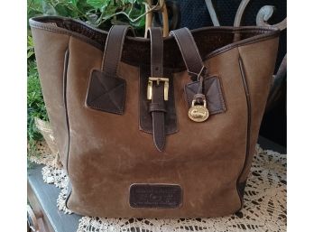 Dooney & Bourke Brown Suede And Leather Hobo Style Bag
