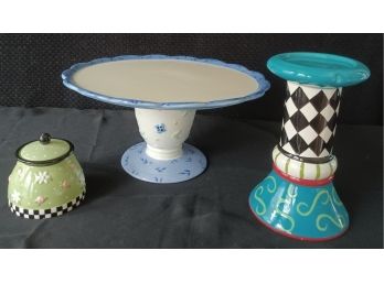 Pfaltzgraff Cake Platter And 2 Other Colorful Pieces