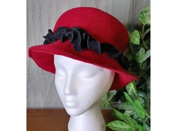 Red Boiled Wool Hat With Black Trim