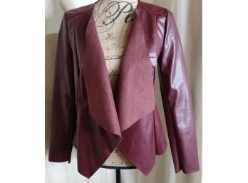 JustFab Wine Red Faux Leather And Faux Suede Open Jacket