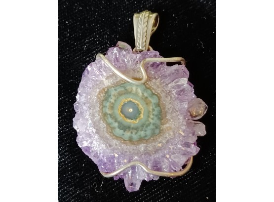Slice Of Amethyst Geode Wrapped In Sterling Pendant