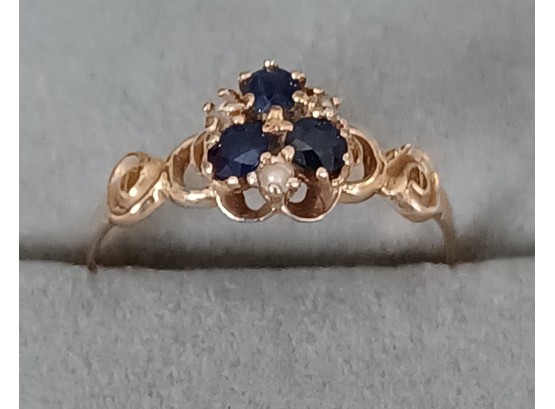 Antique 14K Gold, Topaz & Seed Pearl Ring