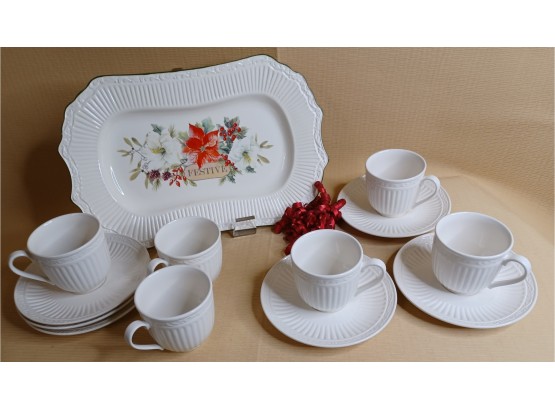 Mikasa 'Festive' Platter With Six Cups And Saucers
