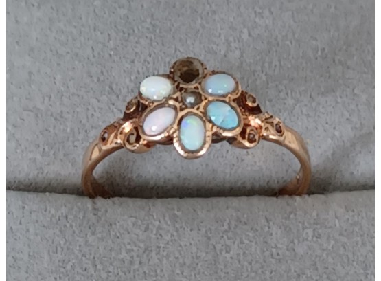Antique 14k Gold & Opals In Flower Style Setting