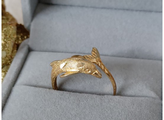 14K Vintage Diamond Cut Dolphin Ring