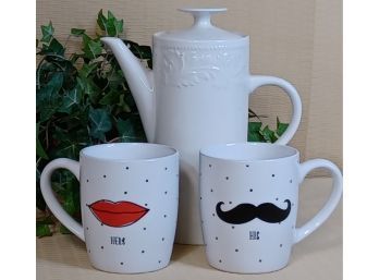 His And Hers Mugs And Teapot/coffee Pot