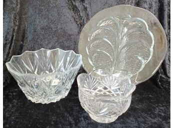 Two Crystal Bowls And Glass Platter