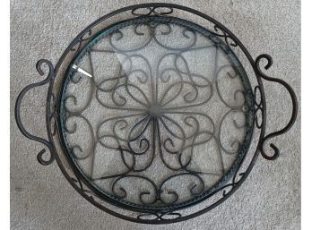 Scrolled Metal And Glass Serving Tray
