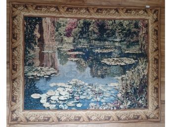 Lovely Vintage 'Pond At Giverny Lake' Bordered Tapestry