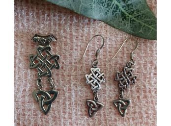Beautiful, Sterling Celtic Symbols Pendant And Earring Set