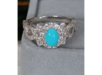 White Topaz And Turquoise-like Stone In Sterling