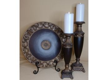 Candlesticks And Large Medallion With Stand