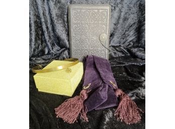 Celtic Leather Journal, Purple Velvet Sash And Brass Headdress