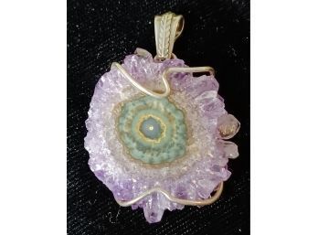 Slice Of Amethyst Geode Wrapped In Sterling Pendant