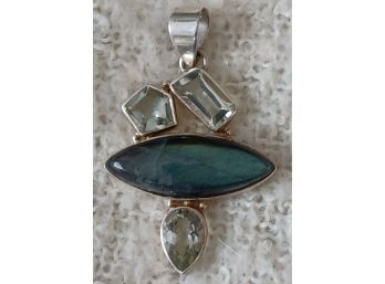 Sterling Pendant With Green Amethyst And Labradorite