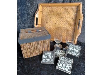 Bamboo Tray, Unusual Box, Glasses And Coasters