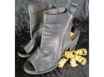 Black Leather Open Toe Ankle Boots By Dolce Vita