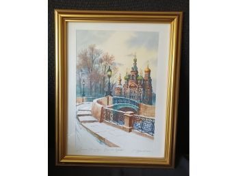 Gold Framed Signed Watercolor From Russia