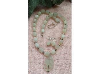 Carved Jade Necklace And Earring Set