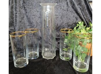 Saint Germaine Spritzer Carafe And Four Gold Rimmed Glasses