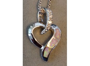 Rhodium Over Sterling Heart Pendant And Box Chain