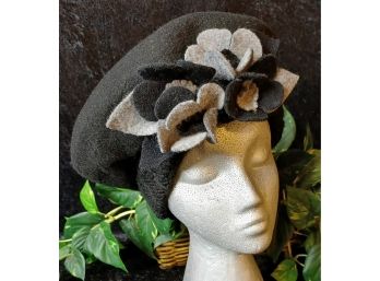 Fabulous Wool Hat With Flower Embellishments