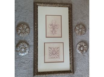 Old World Style Framed And Matted Art And 4 Medallions