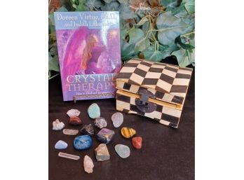 Crystal Therapy Book And Collection Of Stones And Crystals In Box