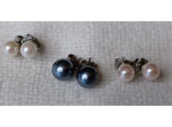 3 Pairs Of Faux Pearl Earrings
