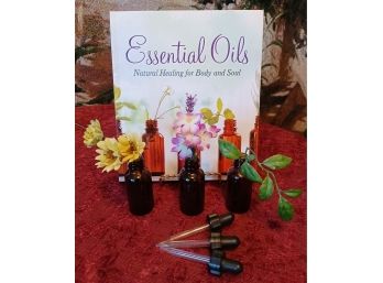 Essential Oils Book & 3 Bottles With Droppers To Blend Your Own