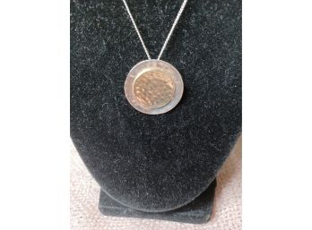 Hammered Sterling Silver Two Tone Pendant With Chain