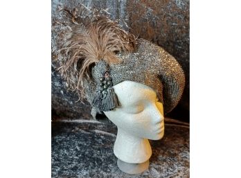 Fabulous Vintage Sequined Flapper Hat With Ostrich Feathers