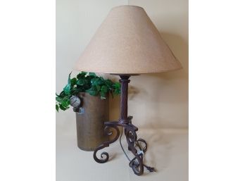 Wrought Iron Scrolled Lamp With Paper Shade