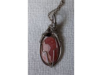 Wire Wrapped Cabochon Stone On Sterling Chain