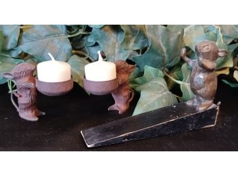 Trio Of Whimsical Cast Iron & Brass Mice