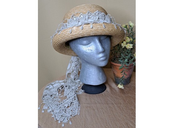 Bowler Style Straw Hat And Chico's Scarf