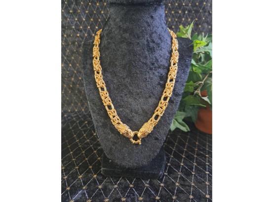 Incredible 24K Over Sterling Lion Head Necklace