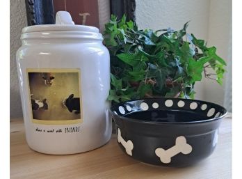 Rae Dunn Dog Treat Cannister And Century Dog Bowl