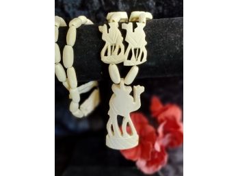 Carved Bone Necklace With Camels