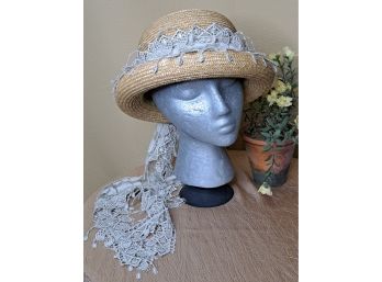 Bowler Style Straw Hat And Chico's Scarf