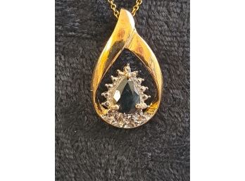 Sterling Pendant And Chain With Blue Stone