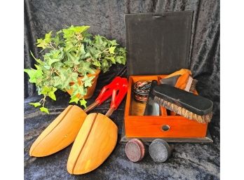 Shoe Shine Kit And Vintage Trees