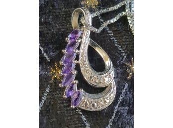 Sterling And Amethyst Pendant With Chain
