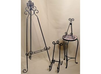 3 Wrought Iron Easels And Plant Stand